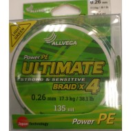 Шнур плетёный ALLVEGA Ultimate 135м тёмно-зелёный 0,26мм (17,3кг)