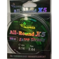 Леска монофильная ALLVEGA All-Round X5 100м, 0,14мм, 2,64кг, прозрачная